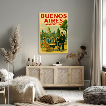 Buenos Aires Argentina Café Cityscape Retro Travel Poster