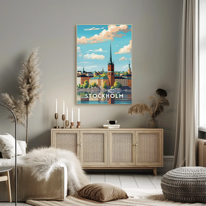 Stockholm Waterfront Skyline Travel Poster