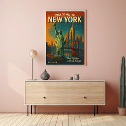 New York City Poster Vintage Travel Mid Century Wall Art