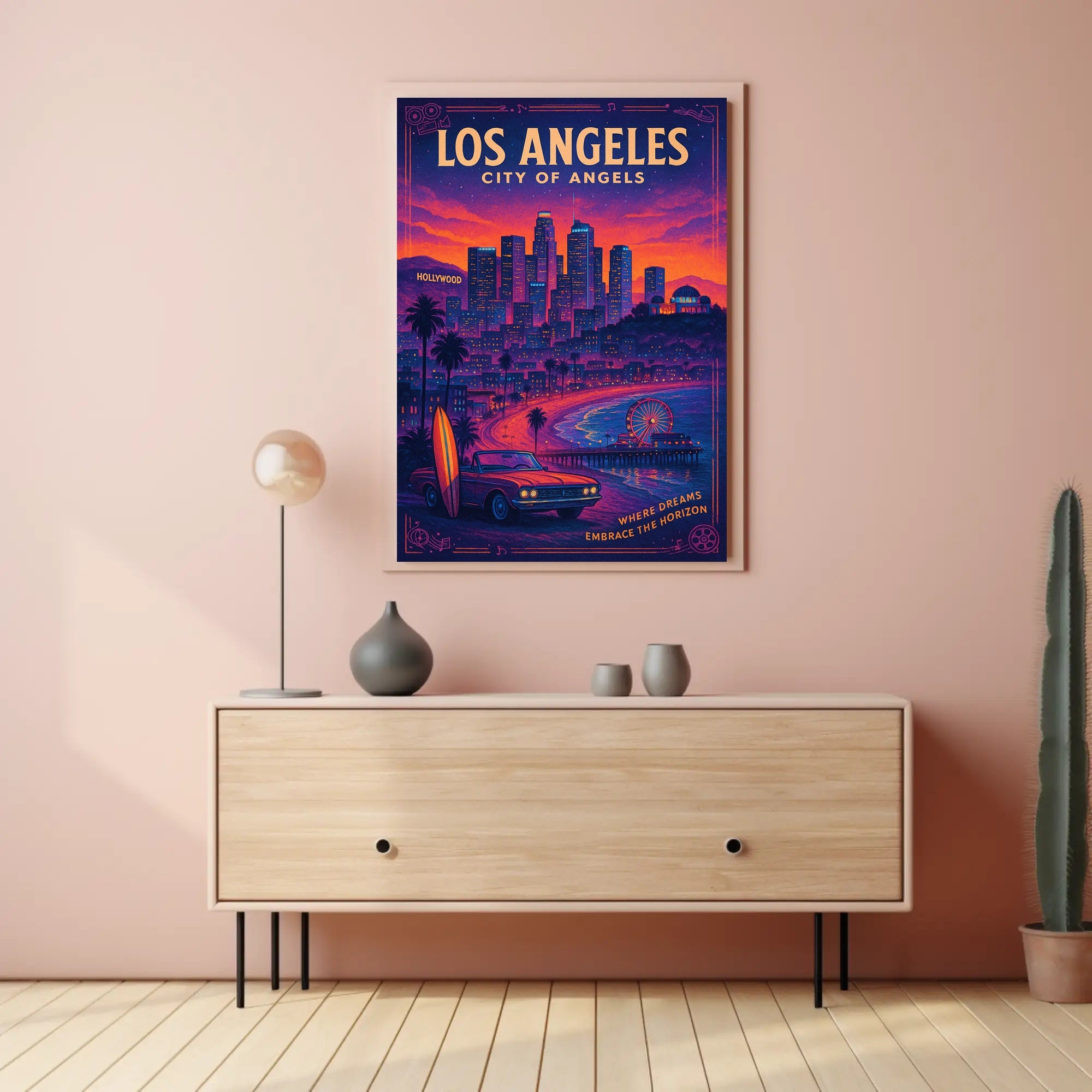 Los Angeles Cityscape Retro Travel Poster