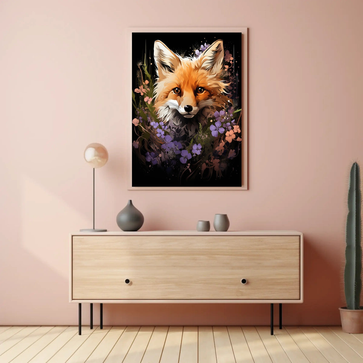 Fox Portrait with Vibrant Floral Surroundings