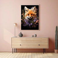 Fox Portrait with Vibrant Floral Surroundings