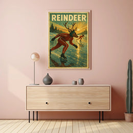 Surreal Reindeer Ice Skating Fantasy Artistic Poster