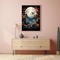 Serene Moonlit Birds Nature Art Poster