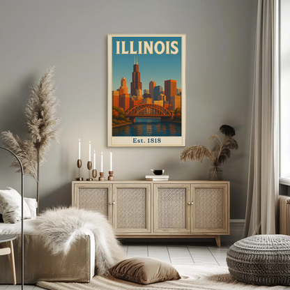 Vintage Inspired Illinois Landmarks and Culture Travel Poster