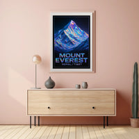 Mount Everest Neon Mountains Surreal Vaporwave Travel Art Adventure Lovers Poster
