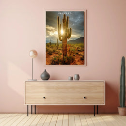 Saguaro Sunset Poster Vintage Desert Travel Print