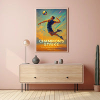 Champion's Strike Energetic Volleyball Action Sports Poster PosterGoat