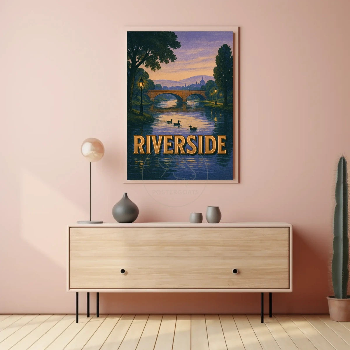 Serene Riverside Scene at Dusk Travel Poster