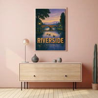 Serene Riverside Scene at Dusk Travel Poster