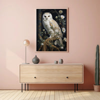 Detailed White Owl Illustration Wall Art Animal Poster