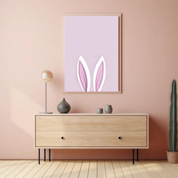 Bunny Ears Poster Minimalist Pink Nursery Wall Art