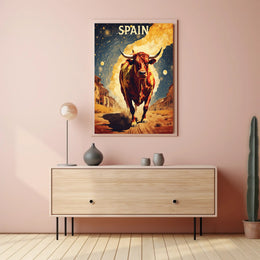 Charging Bull on Spanish Street: Cultural or Heritage Poster