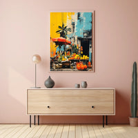 Tropical Market Scene in Vibrant Travel Poster