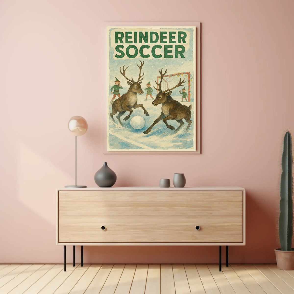 Reindeer Soccer Match: Vintage Holiday Poster Art