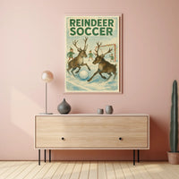 Reindeer Soccer Match: Vintage Holiday Poster Art