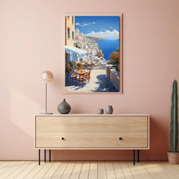 Santorini Coastal Paradise Scene: Travel Poster