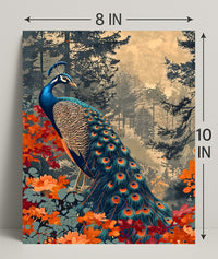 Majestic Peacock In Autumn Forest William Morris Art Poster
