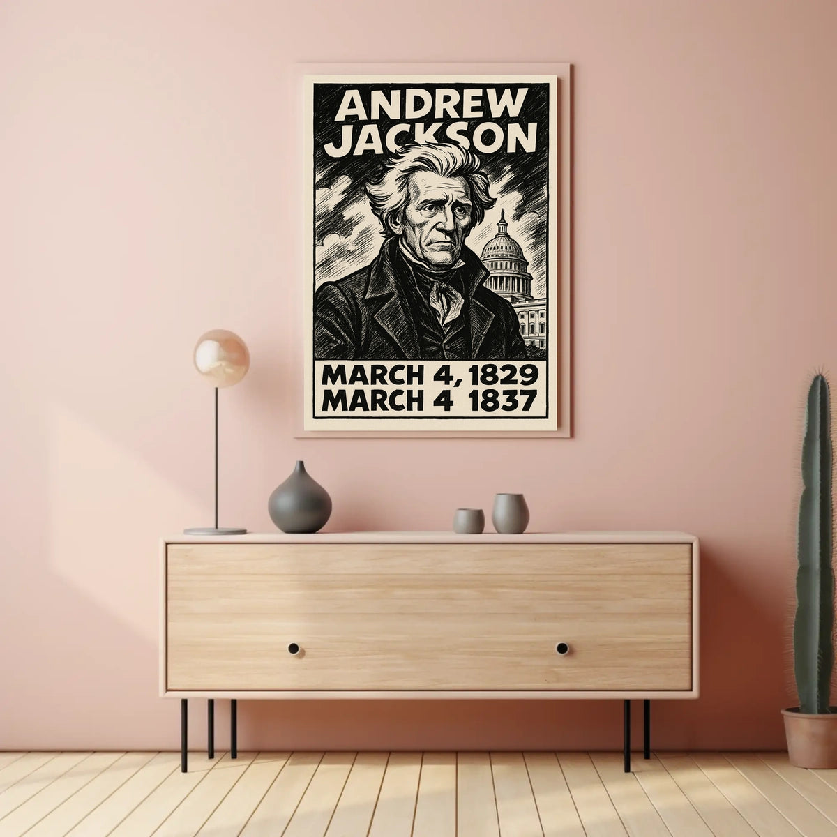 Andrew Jackson 7th President of the United States B & W Comic Sketch Poster