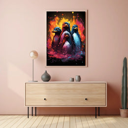 Vibrant Abstract Penguins Poster: Colorful Animal Art