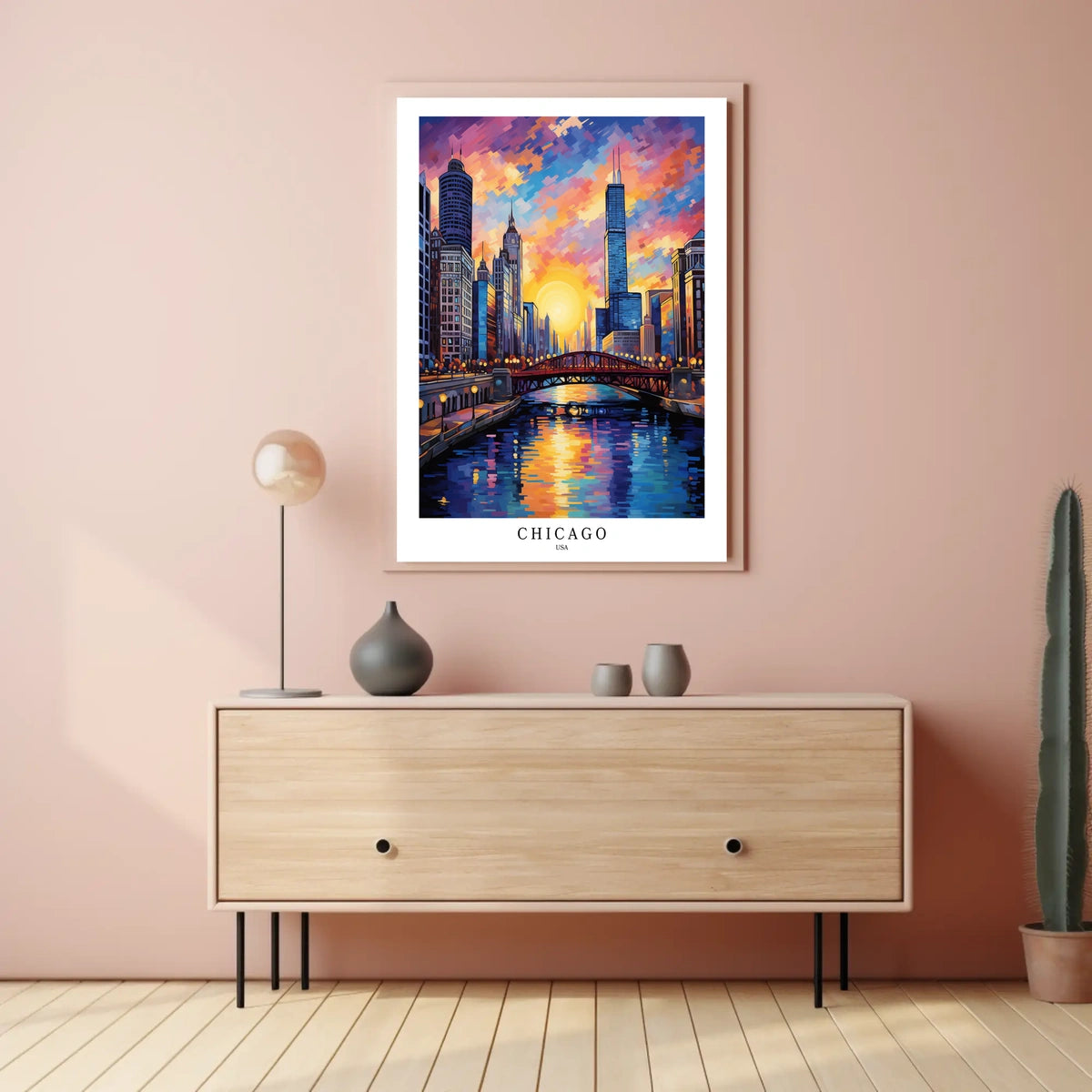 Chicago Skyline At Sunset Poster