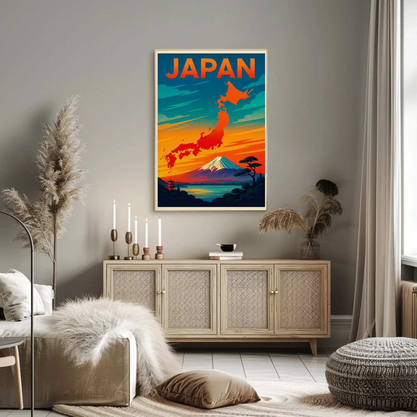 Japan Mount Fuji Map Sunset Travel Poster Poster