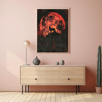 Mystical Wolf Howling at Fiery Red Moon PosterGoat