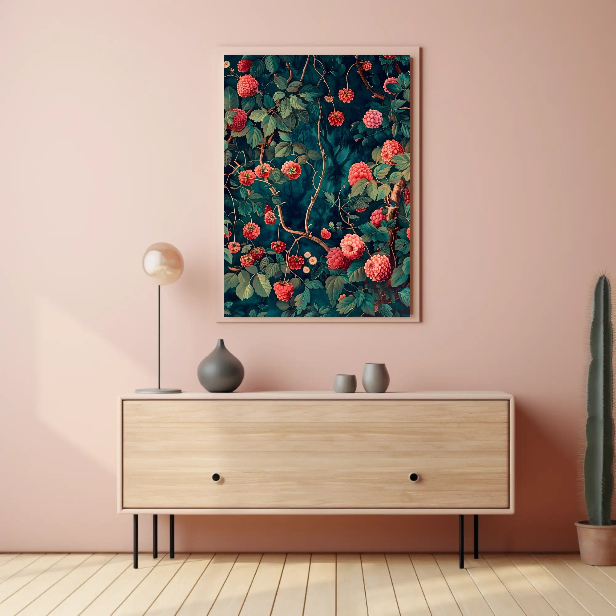 Vibrant Red Floral Scene Artistic Poster