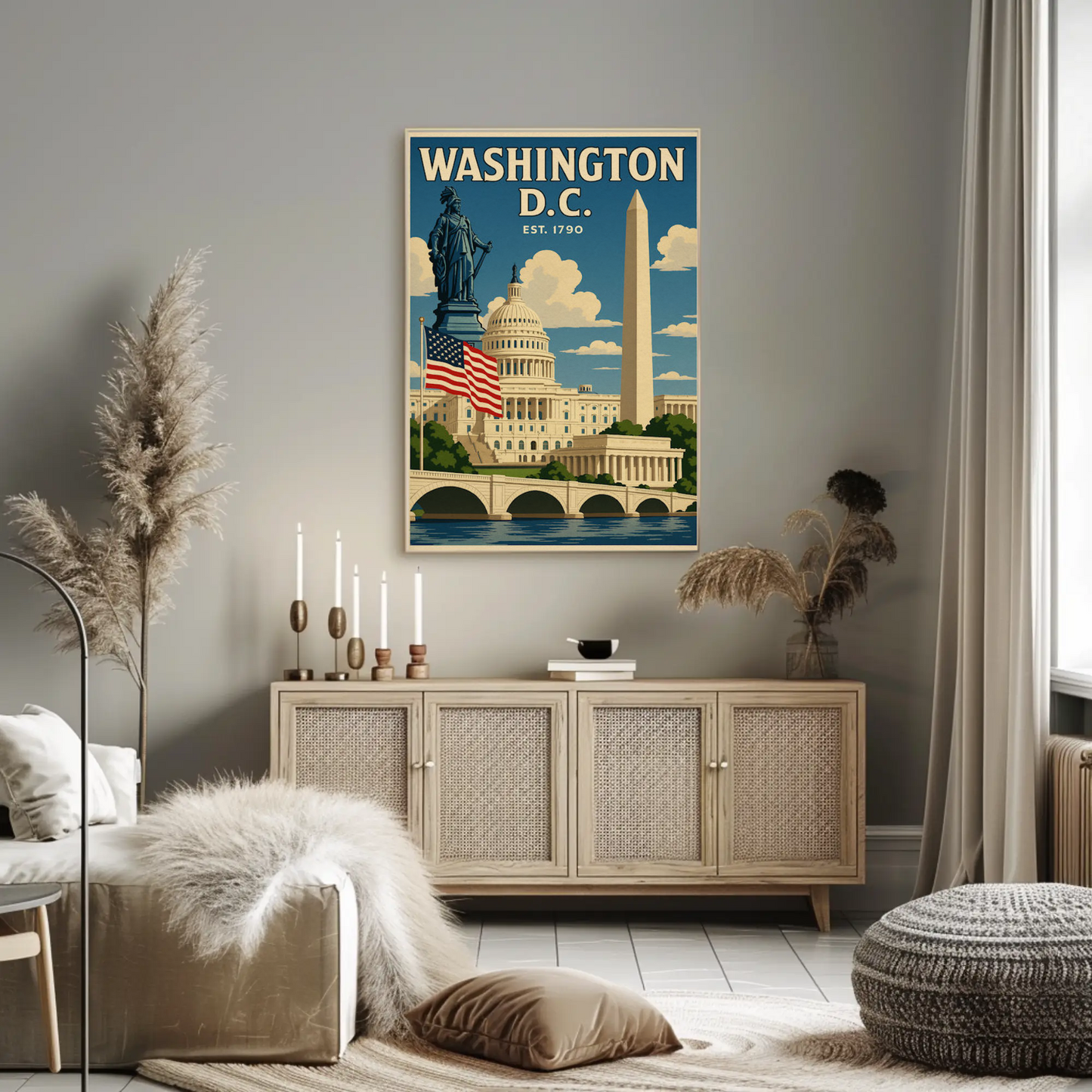 Washington DC Capitol Statue Obelisk Memorial Travel Poster