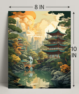 Tranquil Pagoda Landscape Poster