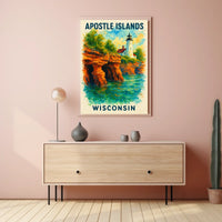 Apostle Islands Scenic Lighthouse Watercolor Art Poster