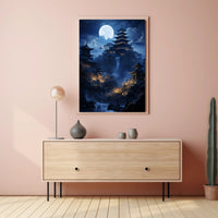 Moonlit Pagoda Serenity Poster