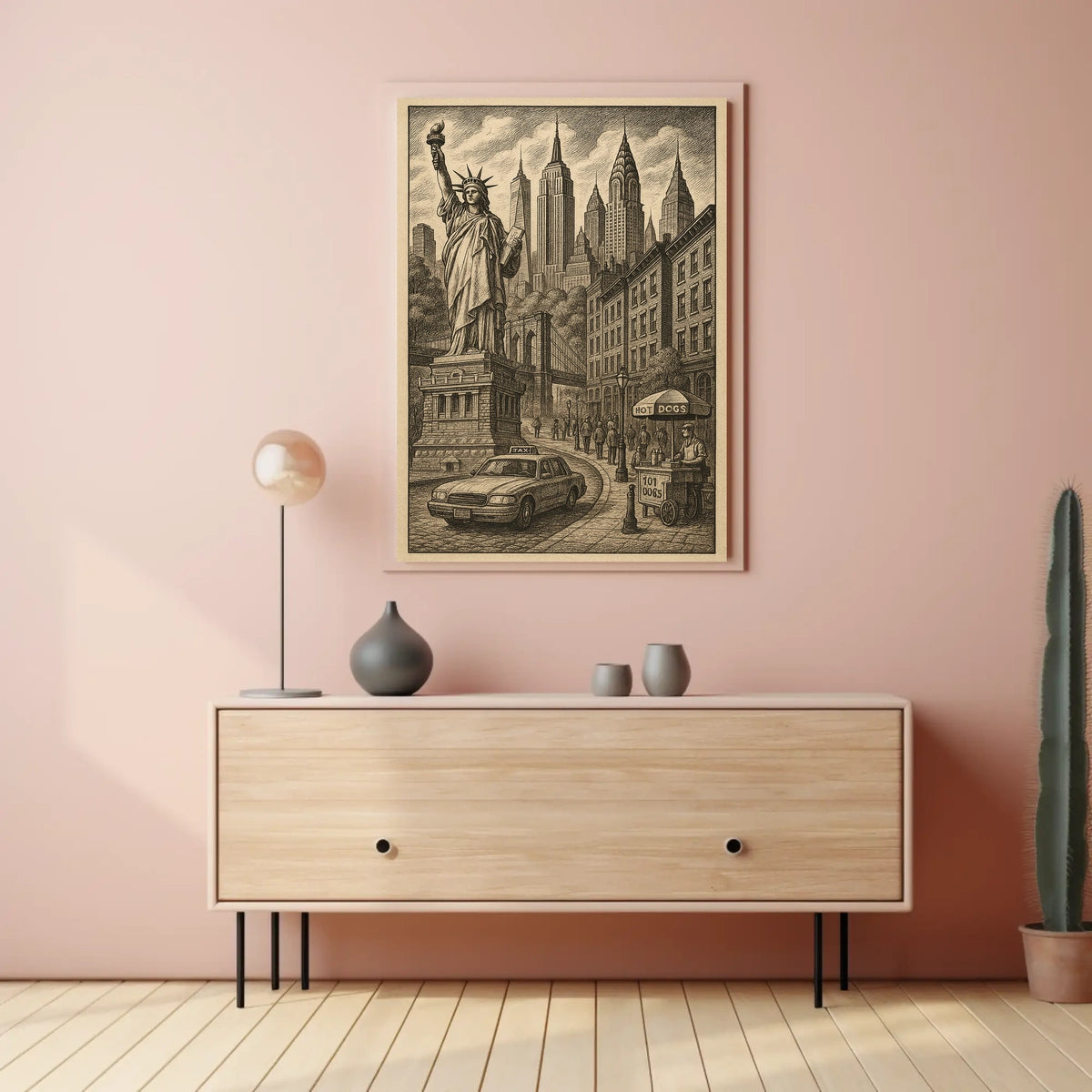 New York City Liberty Skyscrapers Poster Vintage Wall Art