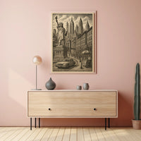 New York City Liberty Skyscrapers Poster Vintage Wall Art