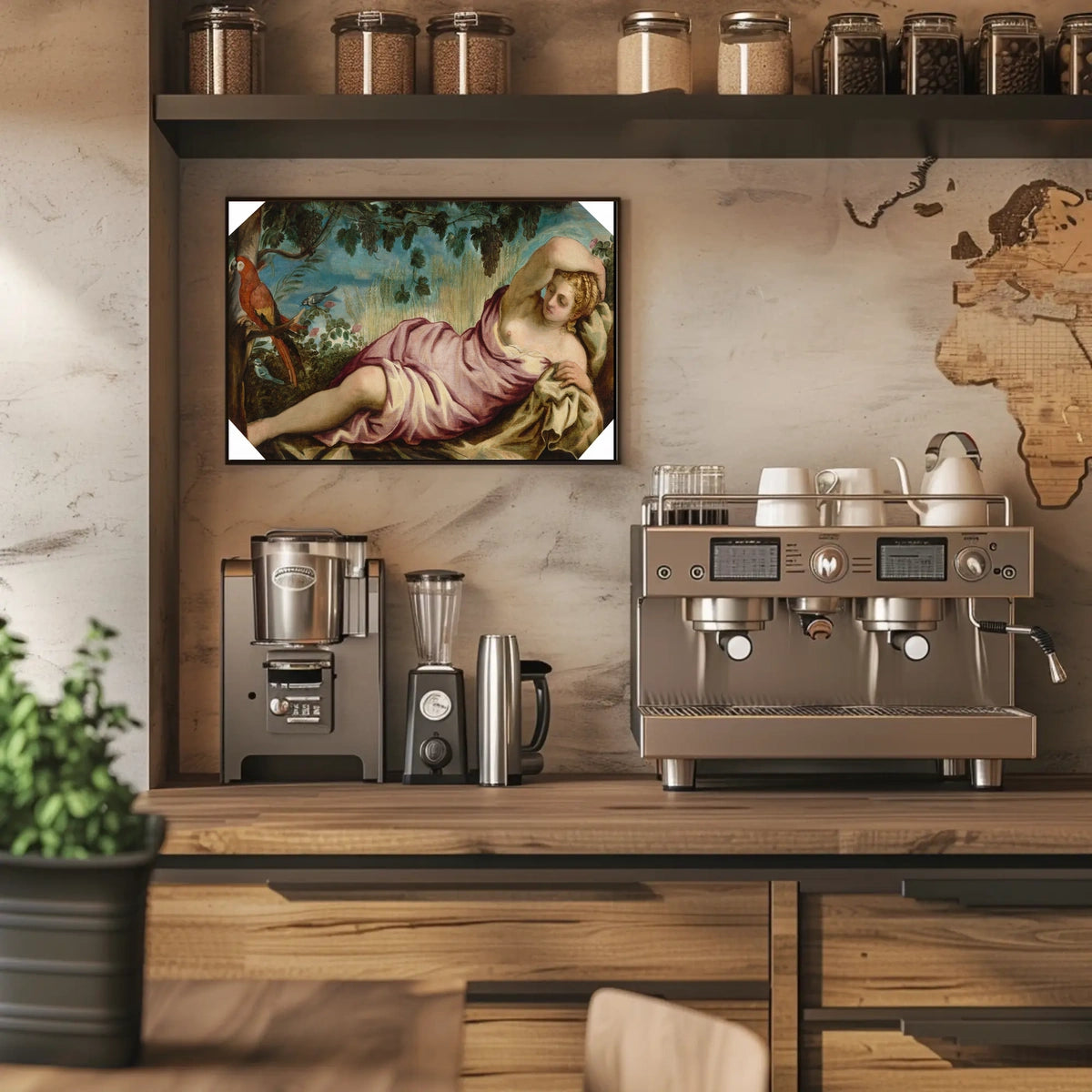 Renaissance Art Scene with Parrot and Nature - Artistic Poster