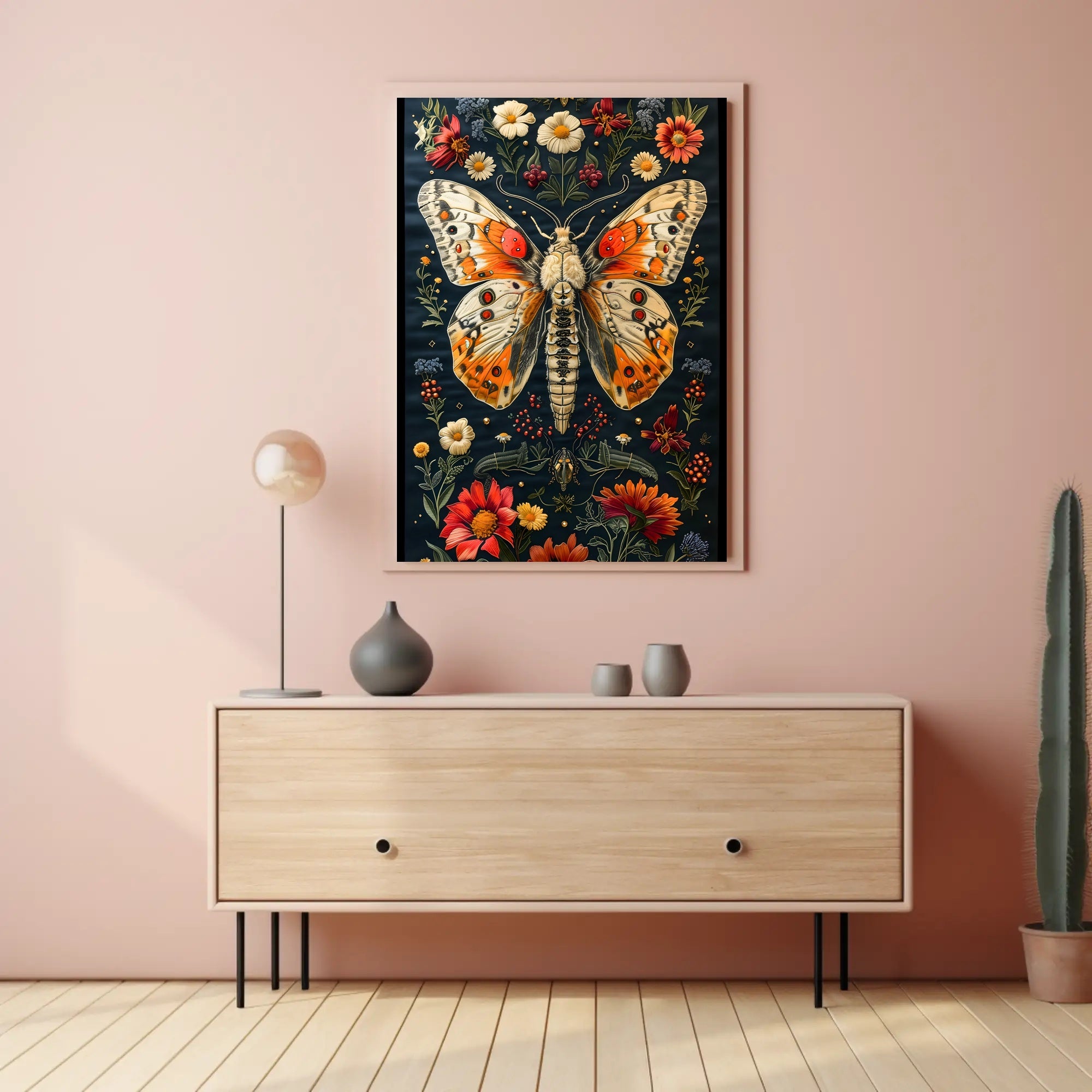Vibrant Butterfly and Botanicals Artistic Poster