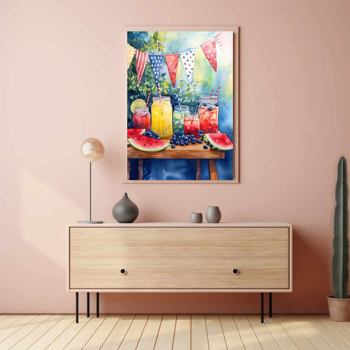 Bright Lemonade Stand Watercolor Scene 18x24 Poster