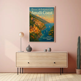 Amalfi Coast Vintage Travel Poster: Enchanting Seaside Escape