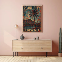 Pearl City Hawaii Scenic Tropical Cityscape Travel Print Vintage Souvenir Gift Poster