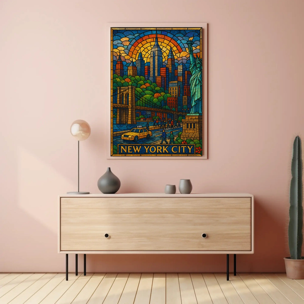 New York City Vibrant Stained Glass Poster Modern Wall Art