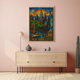 New York City Vibrant Stained Glass Poster Modern Wall Art