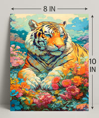Majestic Tiger in Lush Garden Animal Poster