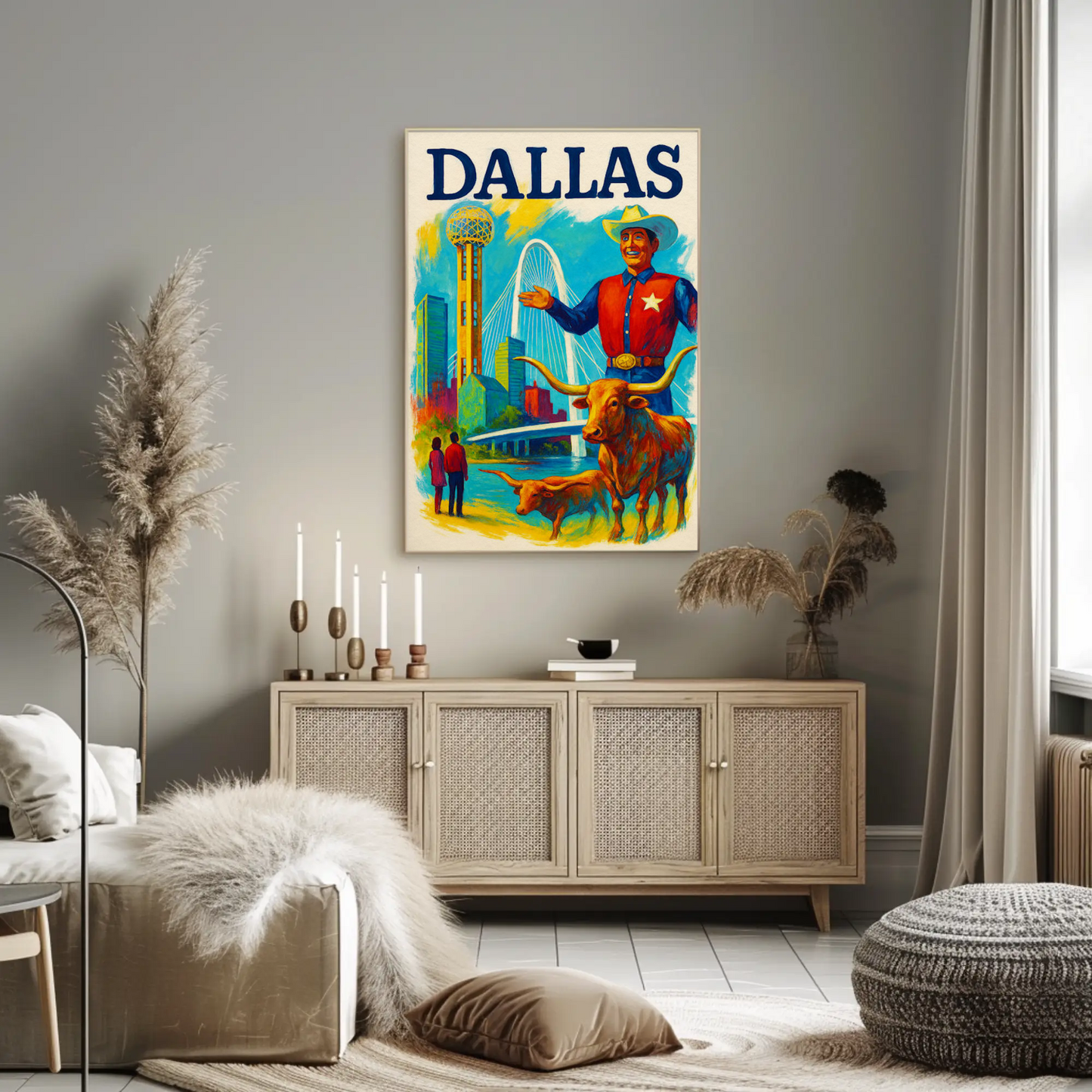 Dallas Texas Bridge Longhorn Cowboy Travel Poster