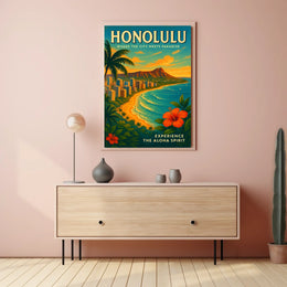 Honolulu Vintage Travel Poster Urban Meets Paradise