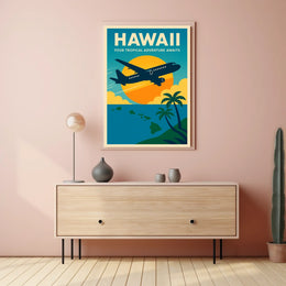 Hawaii Adventure Plane Vintage Travel Poster
