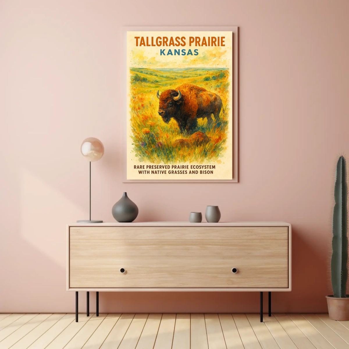 Kansas Prairie Bison Impressionist Art Poster