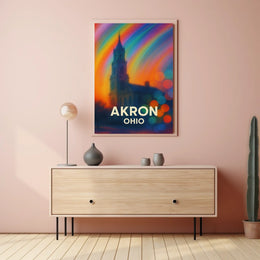 Akron Vibrant Rainbow Cityscape Impressionism Poster