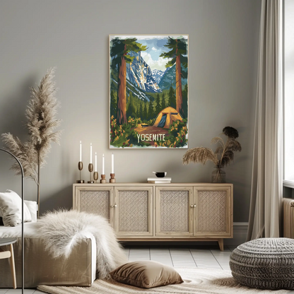 Yosemite National Park Tent View Travel Poster