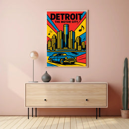 Detroit Skyline Classic Car Vibrant Urban Cityscape Poster