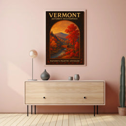Vermont Autumn Landscape Photorealistic Travel Poster